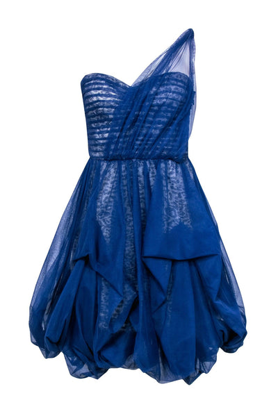 Current Boutique-BCBG Max Azria - Blue Tulle One Shoulder Dress w/ Leopard Print Underlay Sz 8