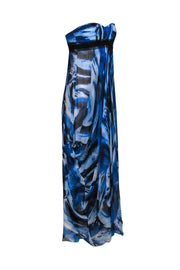 Current Boutique-BCBG Max Azria - Blue, White & Black Marbled Strapless Silk Maxi Dress Sz 0