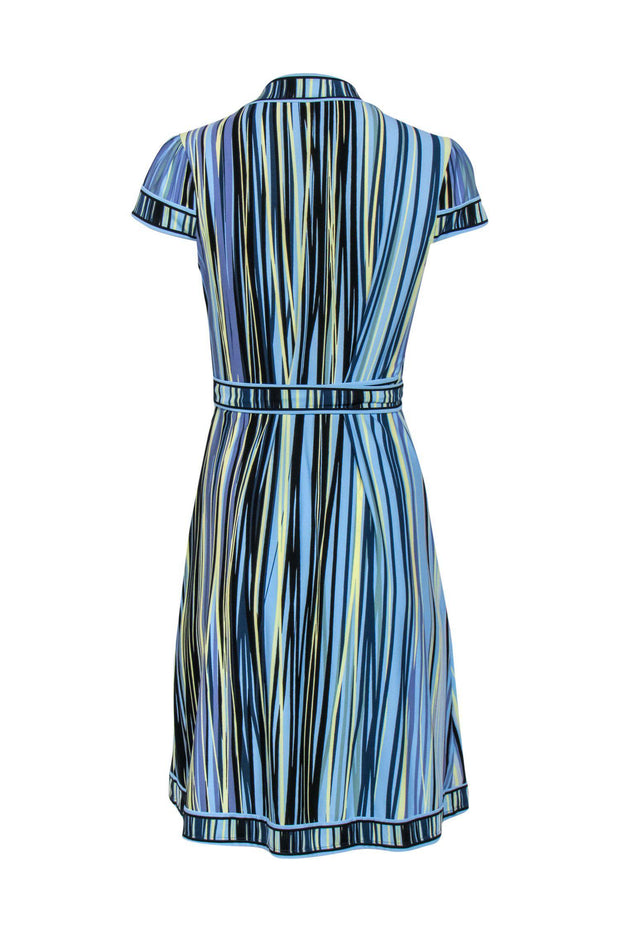 Current Boutique-BCBG Max Azria - Blue & Yellow Striped Short Sleeve Wrap Dress Sz S