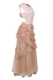 Current Boutique-BCBG Max Azria - Blush Sleeveless Cutout "Avalon" Gown w/ Ruffled Tulle Skirt Sz 10