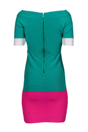 Current Boutique-BCBG Max Azria - Bright Green & Pink Bandage Dress Sz L