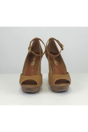 Current Boutique-BCBG Max Azria - Brown Ankle Strap Peep-Toe Pumps Sz 8