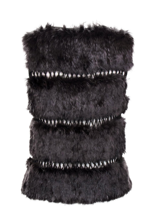 Current Boutique-BCBG Max Azria - Brown Rabbit Fur Vest w/ Crochet Trim Sz L