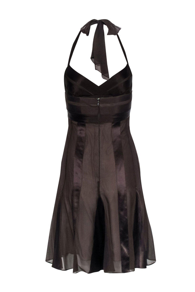 Current Boutique-BCBG Max Azria - Brown Silk & Satin Pleated Halter Dress Sz 0