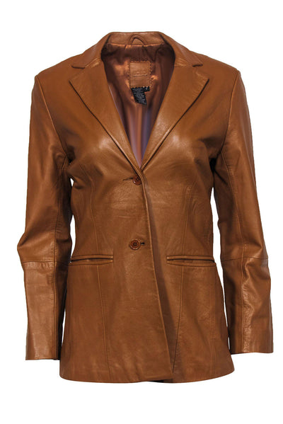 Current Boutique-BCBG Max Azria - Brown Smooth Leather Blazer Sz 8