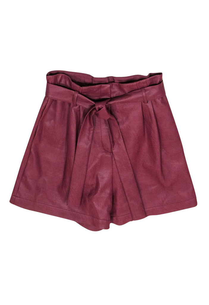 BCBG Max Azria Burgundy Faux Leather Paperbag Shorts Sz XS