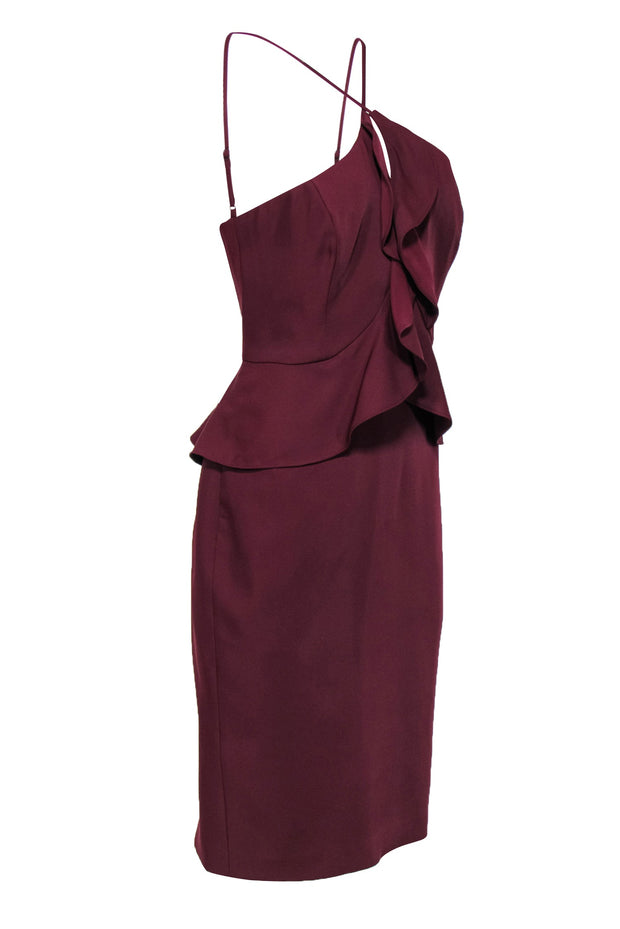 Current Boutique-BCBG Max Azria - Burgundy Sleeveless Ruffled Halter-Style Sheath Dress Sz 10