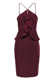Current Boutique-BCBG Max Azria - Burgundy Sleeveless Ruffled Halter-Style Sheath Dress Sz 10