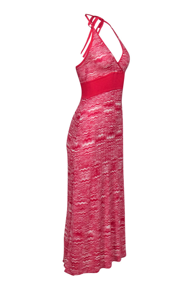 Current Boutique-BCBG Max Azria - Coral & Ivory Squiggle Print Knit Halter Maxi Dress Sz S