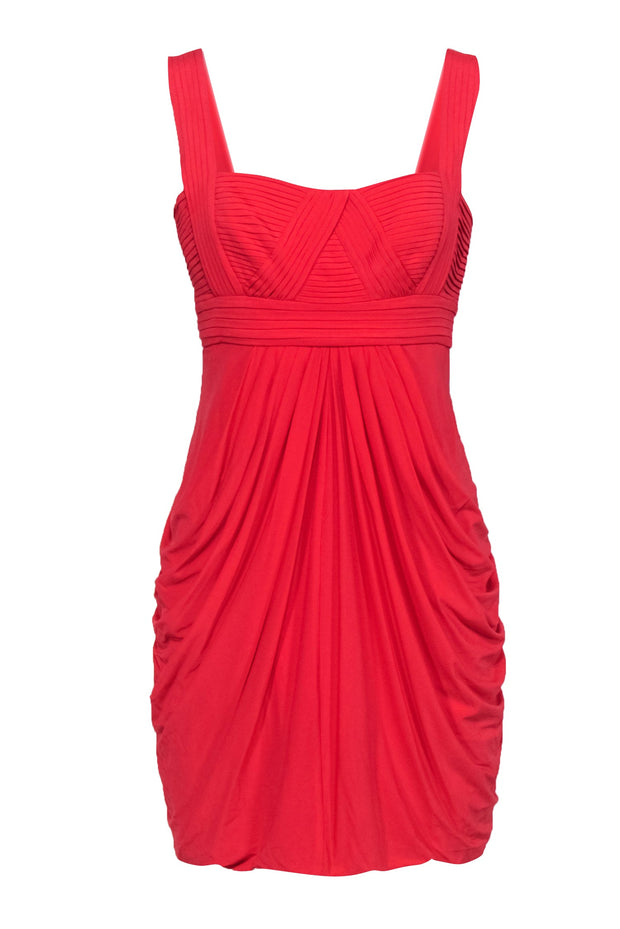 Current Boutique-BCBG Max Azria - Coral Pleated Bodice Draped Skirt Sleeveless Mini Dress Sz M