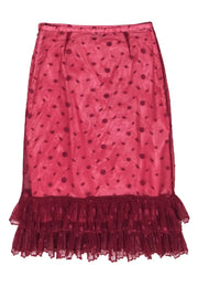 Current Boutique-BCBG Max Azria - Cranberry Polka Dot Embroidered Mesh Skirt w/ Ruffled Hem Sz 8