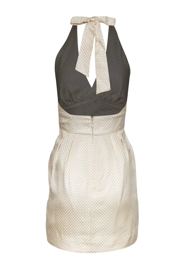 Current Boutique-BCBG Max Azria - Cream Basket Weave Silk Halter Dress w/ Fan Design Sz 4