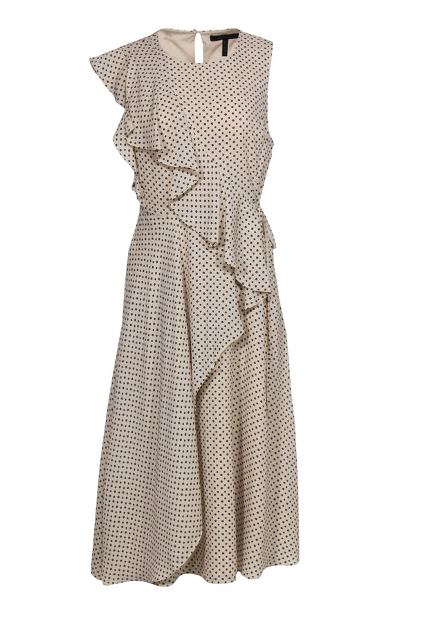 Current Boutique-BCBG Max Azria - Cream Floral Faux Wrap Midi Dress w/ Ruffles Sz S