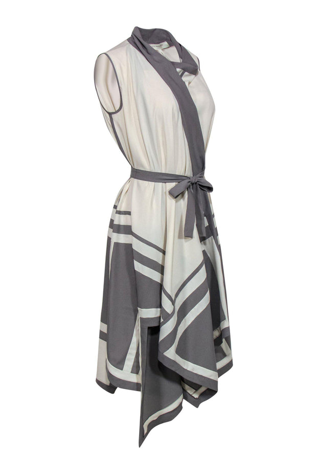 Current Boutique-BCBG Max Azria - Cream & Gray Wrap Colorblock Midi Dress Sz XS