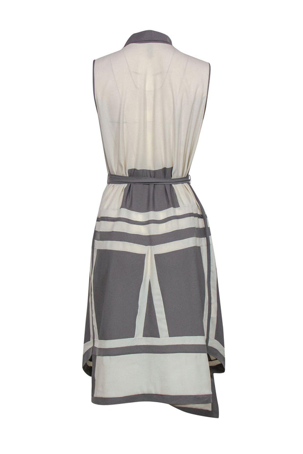 Current Boutique-BCBG Max Azria - Cream & Gray Wrap Colorblock Midi Dress Sz XS