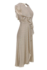 Current Boutique-BCBG Max Azria - Cream & Navy Floral Polka Dot Ruffle Faux Wrap Dress Sz XXS