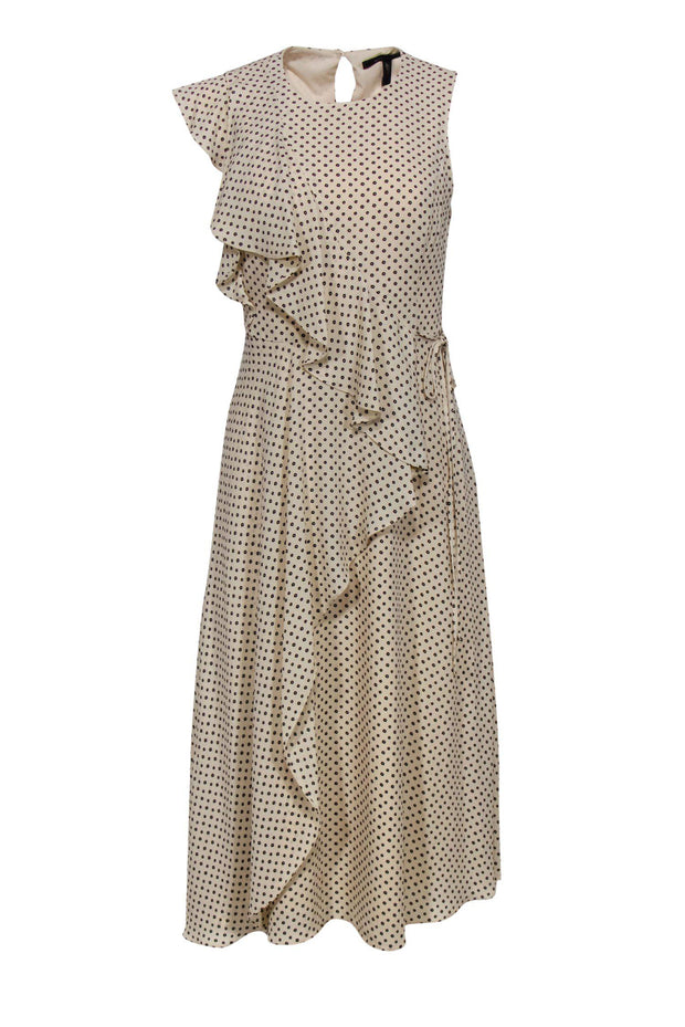 Current Boutique-BCBG Max Azria - Cream & Navy Floral Polka Dot Ruffle Faux Wrap Dress Sz XXS