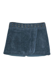 Current Boutique-BCBG Max Azria - Dusty Blue Faux Suede Miniskirt w/ Grommet Details Sz S