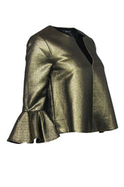 Current Boutique-BCBG Max Azria - Gold Metallic Textured Bell Sleeve "Valari" Blouse Sz XS