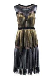 Current Boutique-BCBG Max Azria - Gold & Silver Colorblock Pleated Midi Dress Sz M