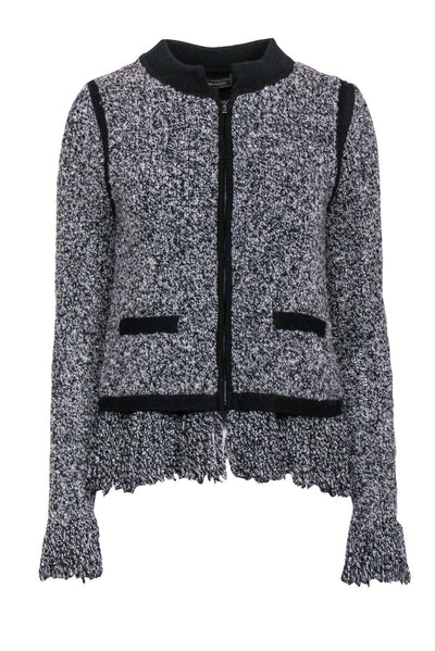 Current Boutique-BCBG Max Azria - Gray & Black Fringe Tweed Zip-Up Jacket Sz S