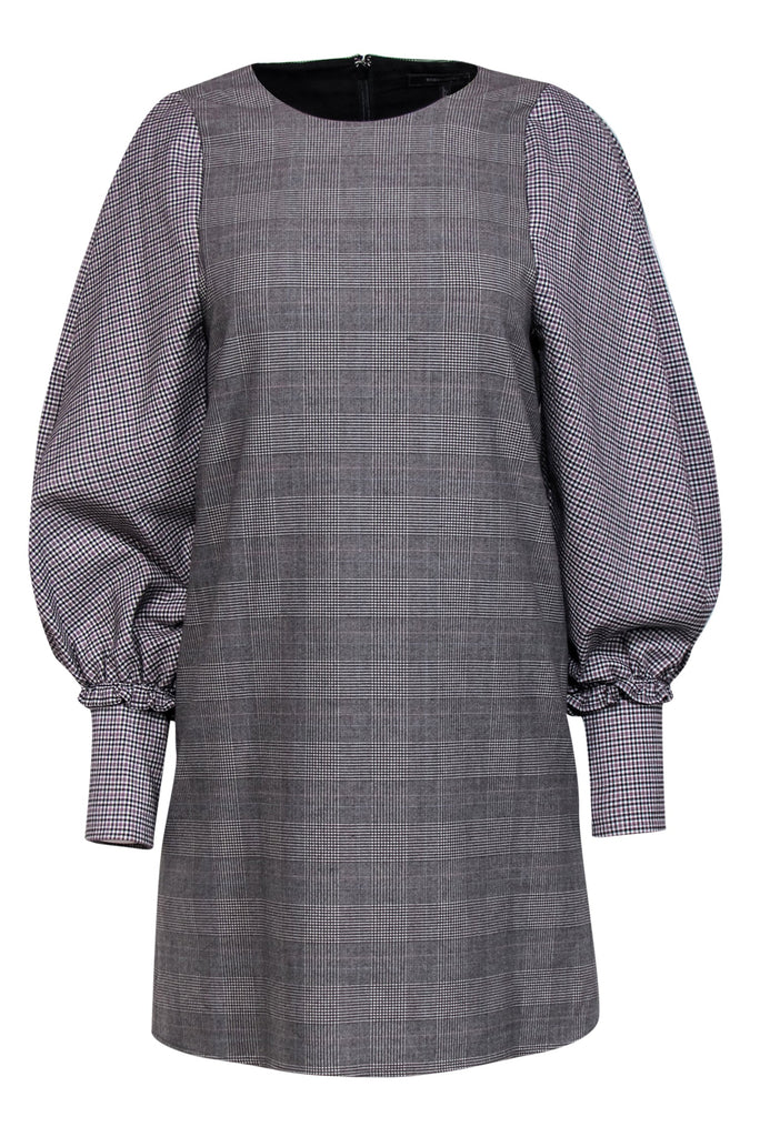 BCBG Max Azria Gray Purple Plaid Long Sleeve Shift Dress Sz