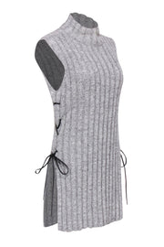 Current Boutique-BCBG Max Azria - Gray Ribbed Knit Mock Neck Mini Dress w/ Leather Ties Sz S
