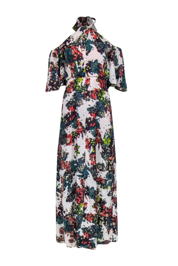 Current Boutique-BCBG Max Azria - Green & Multicolor Print Halter Maxi Dress w/ Ruffles Sz 6