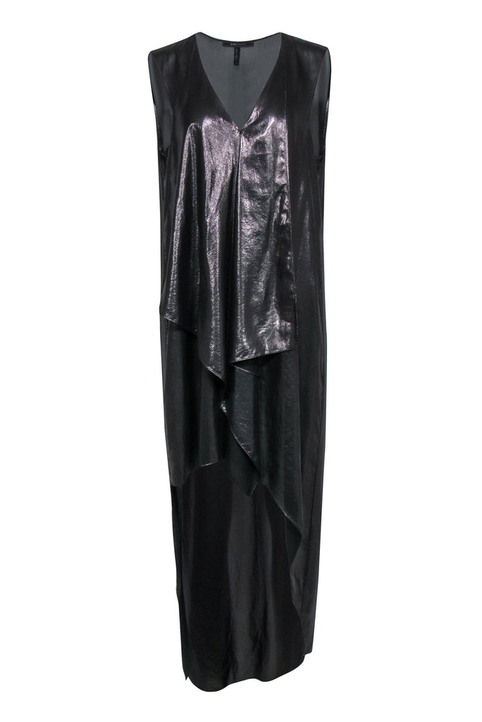 BCBG Max Azria Gunmetal Metallic Draped Shift Dress Sz L