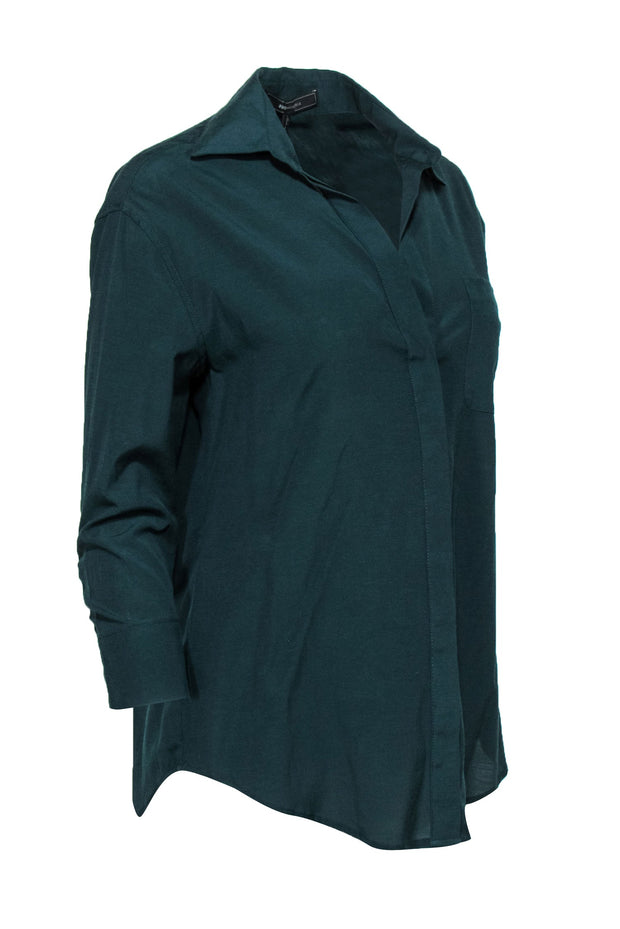 Current Boutique-BCBG Max Azria - Hunter Green Button-Up Long Sleeve Blouse Sz XS