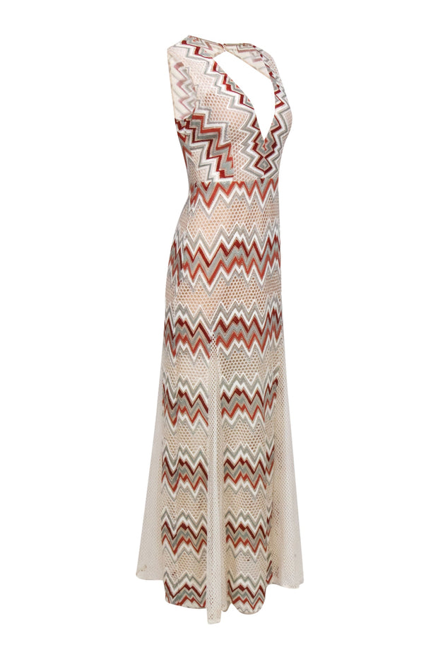 Current Boutique-BCBG Max Azria - Ivory Chevron Pattern Crochet Maxi Dress w/ Open Back Sz 2