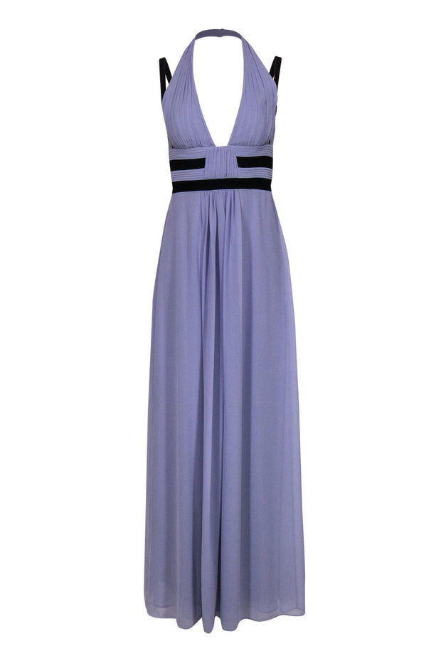 Current Boutique-BCBG Max Azria - Lavender Pleated Halter-Style Sleeveless Gown w/ Black Trim Sz 2