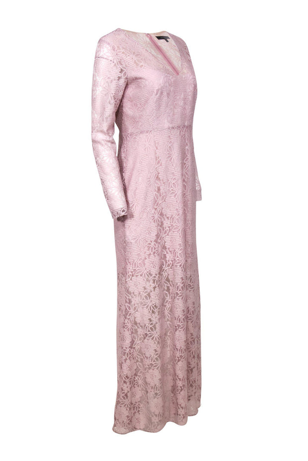 Current Boutique-BCBG Max Azria - Light Pink Floral Lace Long Sleeve Gown Sz 10