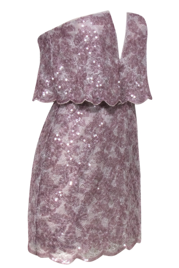 Current Boutique-BCBG Max Azria - Light Purple Floral Lace & Sequin Strapless Bodycon Dress Sz 2
