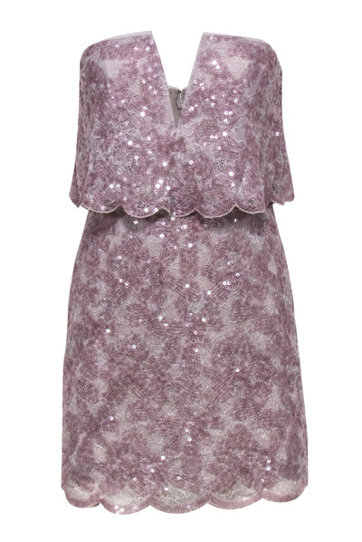 Current Boutique-BCBG Max Azria - Light Purple Floral Lace & Sequin Strapless Bodycon Dress Sz 2