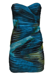 Current Boutique-BCBG Max Azria - Marbled Blue & Green Ruched Tulle Strapless Dress Sz 2