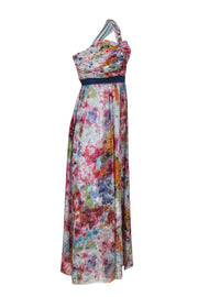 Current Boutique-BCBG Max Azria - Multicolored Metallic Watercolor Print One-Shoulder Gown Sz 2