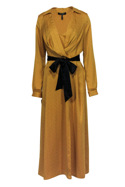 Current Boutique-BCBG Max Azria - Mustard Long Sleeve Speckled Maxi Dress w/ Belt Sz S