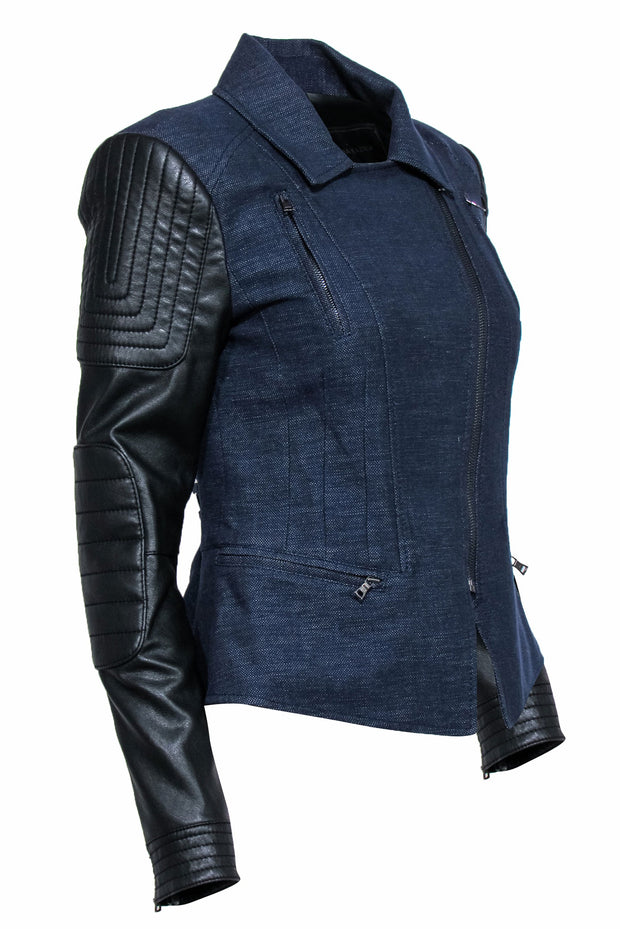 Current Boutique-BCBG Max Azria - Navy & Black Denim Moto Jacket w/ Faux Leather Sz S