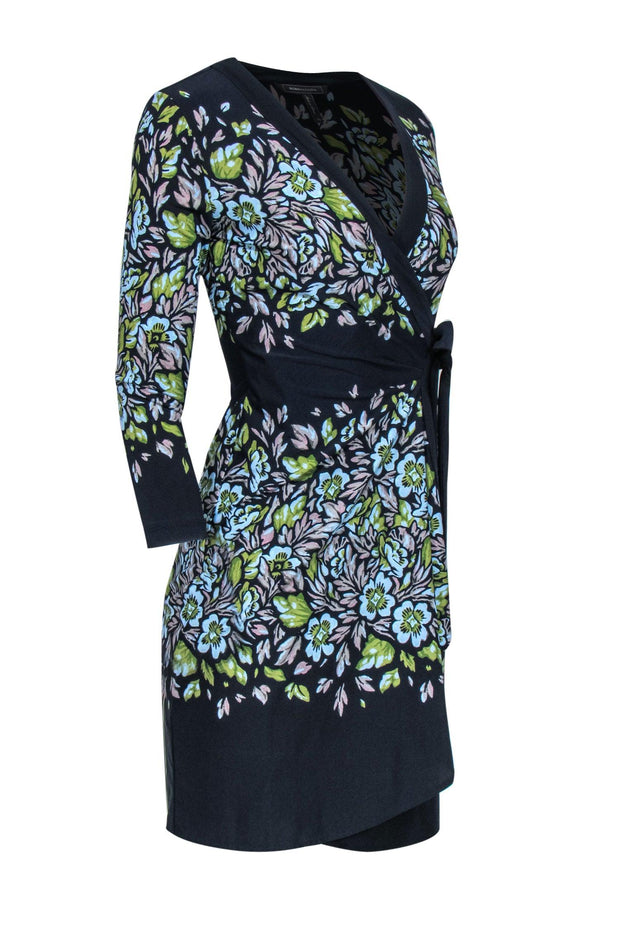 Current Boutique-BCBG Max Azria - Navy & Multicolor Floral Print Long Sleeve Wrap Dress Sz XS