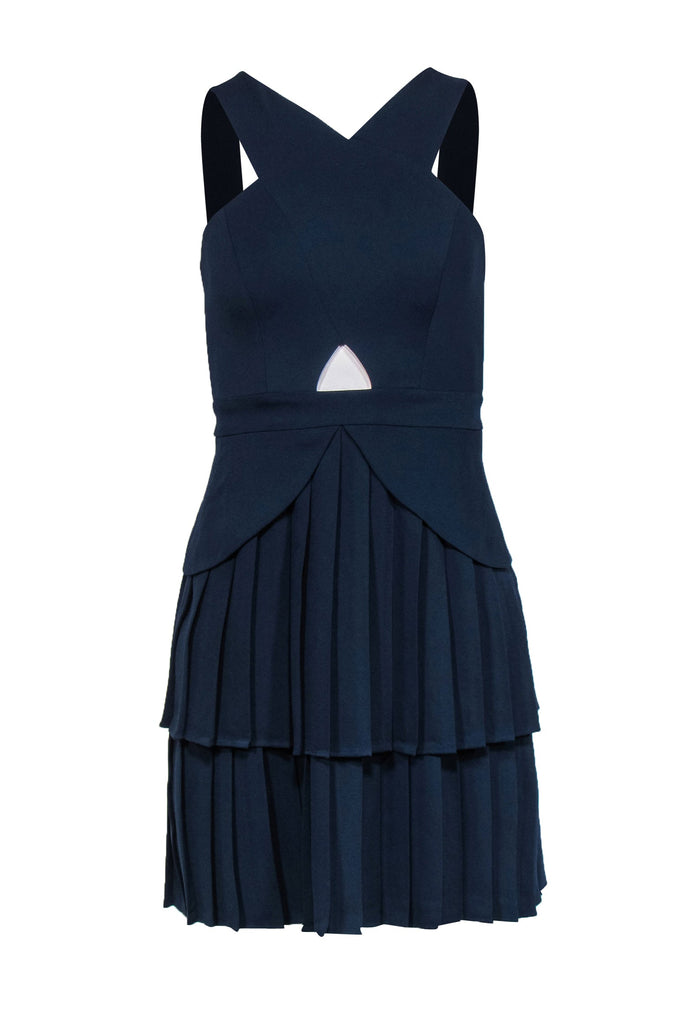 BCBG Max Azria Navy Sleeveless Cross Front Pleated Mini Dress Sz