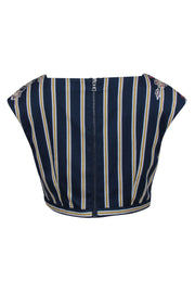 Current Boutique-BCBG Max Azria - Navy & Yellow Stripe w/ Floral Sequins Crop Top Sz L