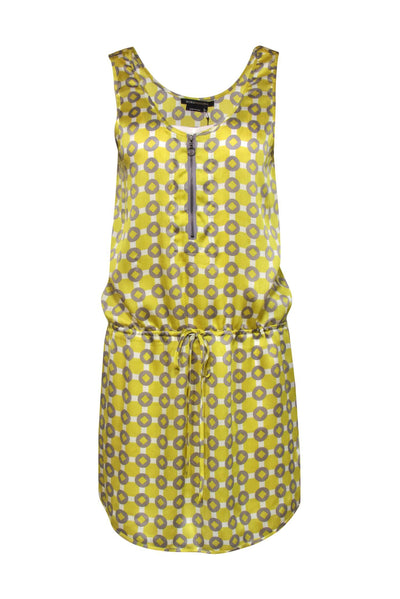 Current Boutique-BCBG Max Azria - Neon Yellow, Grey & White Print Drop Waist Dress Sz M