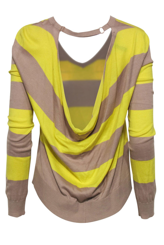 Current Boutique-BCBG Max Azria - Neon Yellow & Tan Striped Sweater w/ Back Cutout Sz S