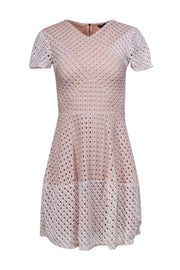 Current Boutique-BCBG Max Azria - Nude & White Short Sleeve Lace Eyelet Mini Dress Sz XS