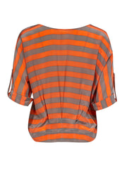 Current Boutique-BCBG Max Azria - Orange & Gray Striped Silk Blouse Sz S