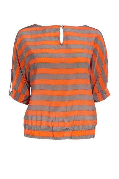 Current Boutique-BCBG Max Azria - Orange & Gray Striped Silk Blouse Sz S