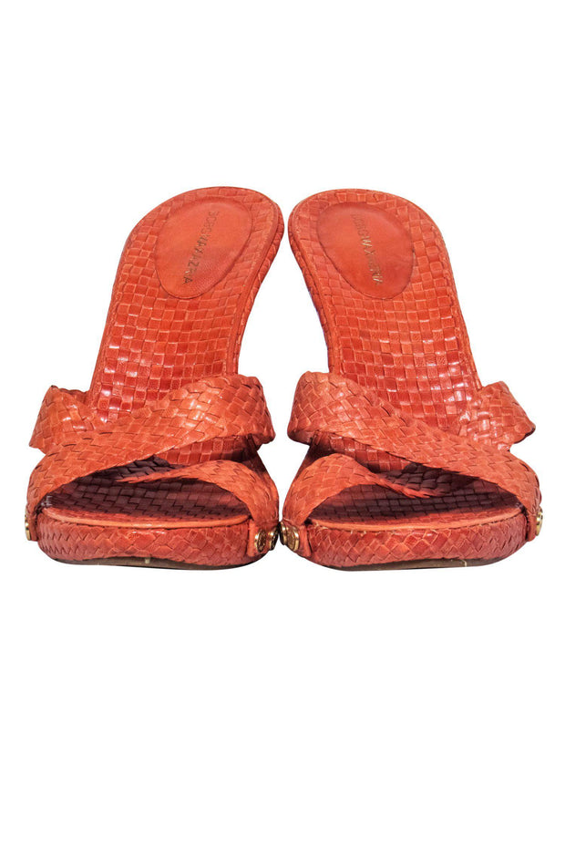 Current Boutique-BCBG Max Azria - Orange Leather Woven Heeled Sandals Sz 10