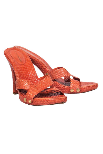 Current Boutique-BCBG Max Azria - Orange Leather Woven Heeled Sandals Sz 10