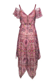 Current Boutique-BCBG Max Azria - Purple Boho Printed Wrap Dress w/ Ruffles Sz S